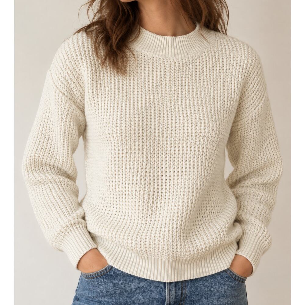 Long Wharf Cream Waffle Knit Sweater Women's Small Coastal Fisherman Pullover